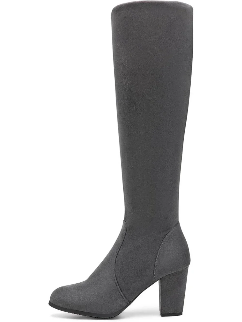 Women's Grey Faux Fur Lined Square Toe Side Zipper Knee High Riding Boots